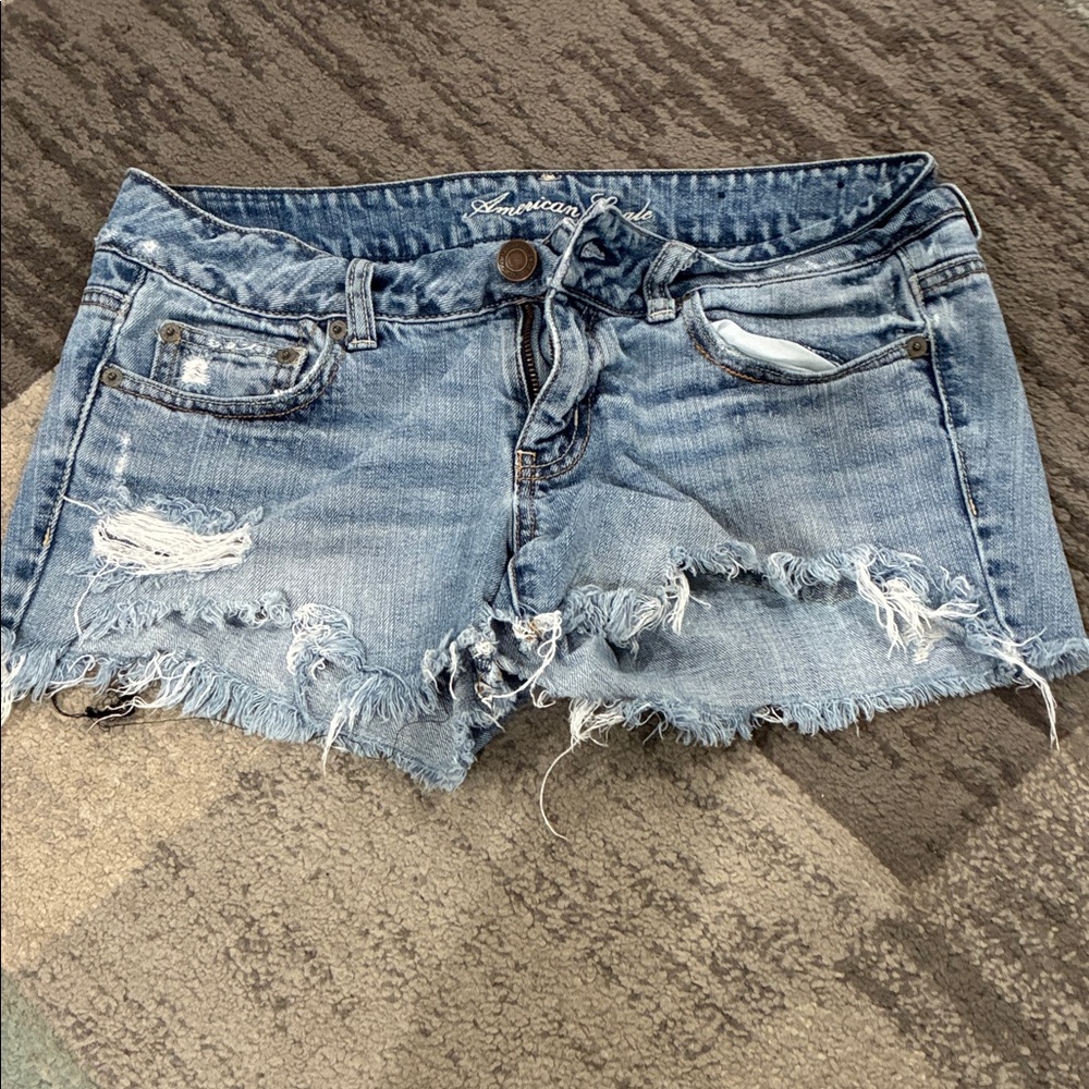 American Eagle Outfitters Distressed Light Blue Denim Cutoff Shorts - Women